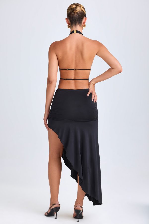 Asymmetric Cut-Out Halterneck Midaxi Dress in Black - Image 2