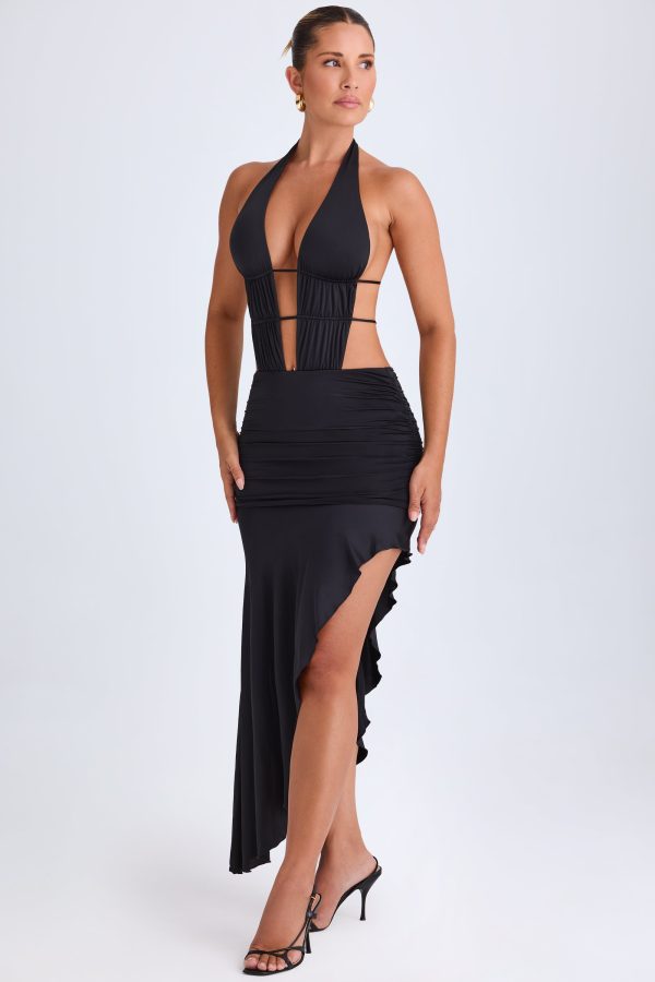 Asymmetric Cut-Out Halterneck Midaxi Dress in Black - Image 5