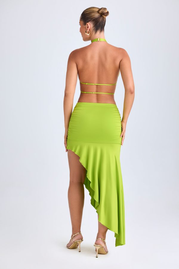 Asymmetric Cut-Out Halterneck Midaxi Dress in Lime Green - Image 2