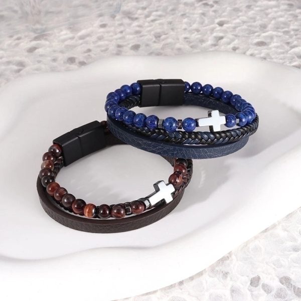 Commute Cross Pu Leather Natural Stone Copper Unisex Bracelets - Image 7