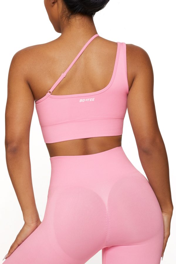 Asymmetric Seamless Crop Top in Pink - Image 2