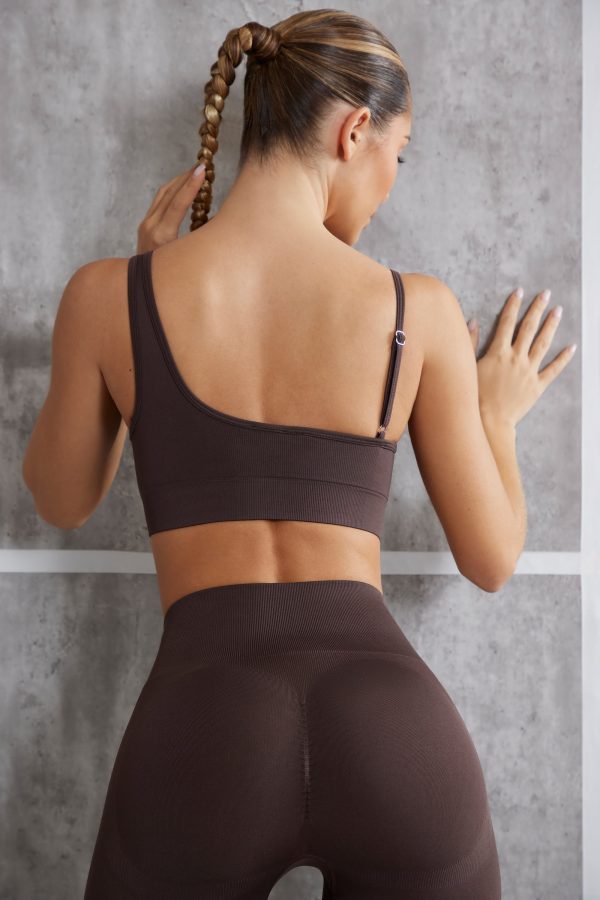 Asymmetric Sports Bra in Brown - Image 2