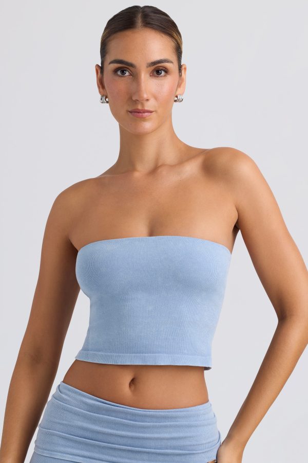 Bandeau Crop Top in Washed Blue - Image 5