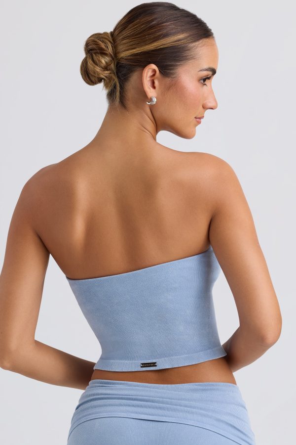 Bandeau Crop Top in Washed Blue - Image 2