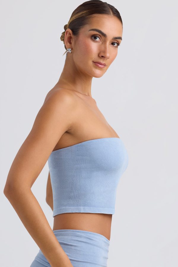 Bandeau Crop Top in Washed Blue - Image 3