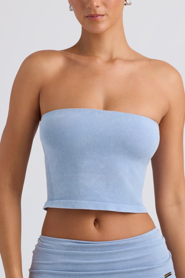 Bandeau Crop Top in Washed Blue - Image 4