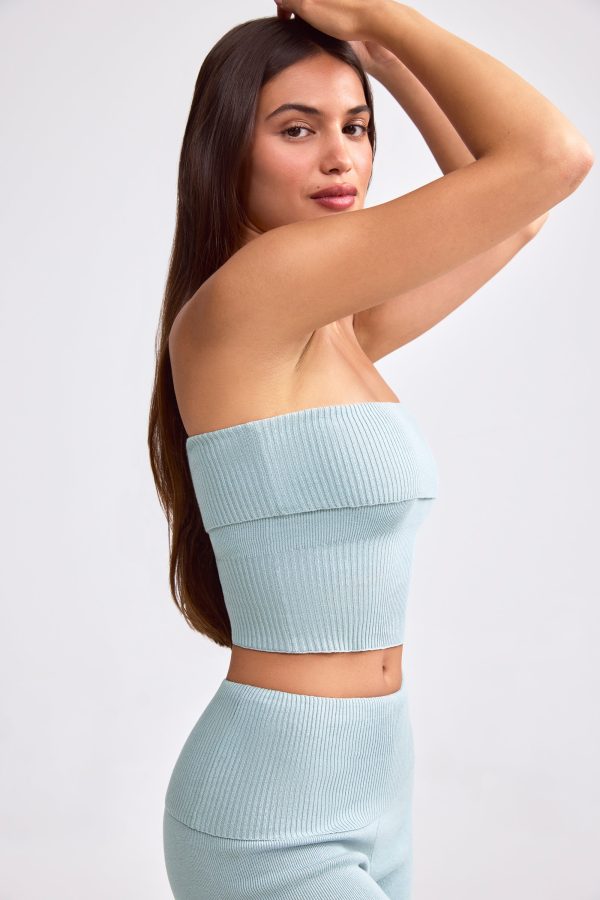 Bandeau Chunky Knit Crop Top in Dusty Teal - Image 3