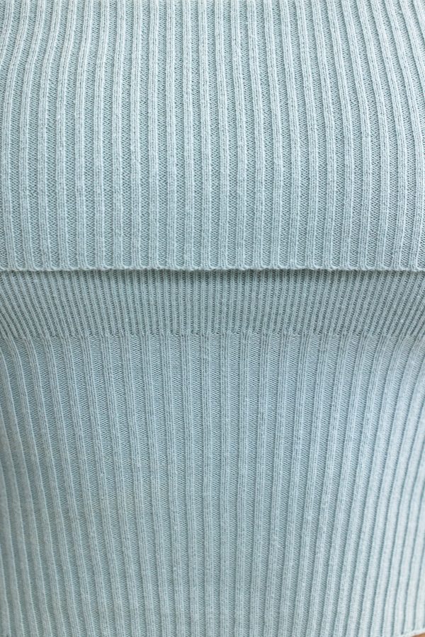 Bandeau Chunky Knit Crop Top in Dusty Teal - Image 5