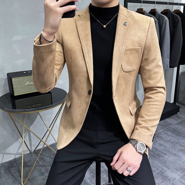 Slim Fit Suit Suede Blazer Jacket Sport Coat - Image 5