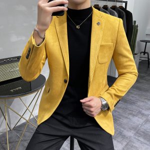 Slim Fit Suit Suede Blazer Jacket Sport Coat