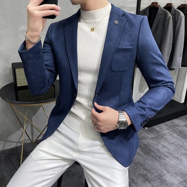 Slim Fit Suit Suede Blazer Jacket Sport Coat - Image 3