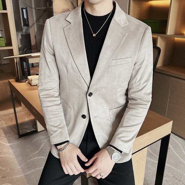 Mens Casual Suede 2 Button Suit Blazer Jacket - Image 2