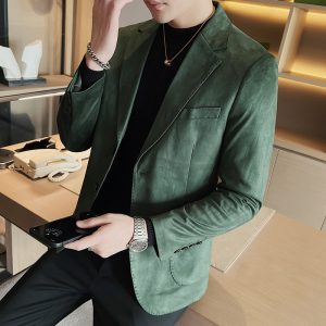 Mens Casual Suede 2 Button Suit Blazer Jacket