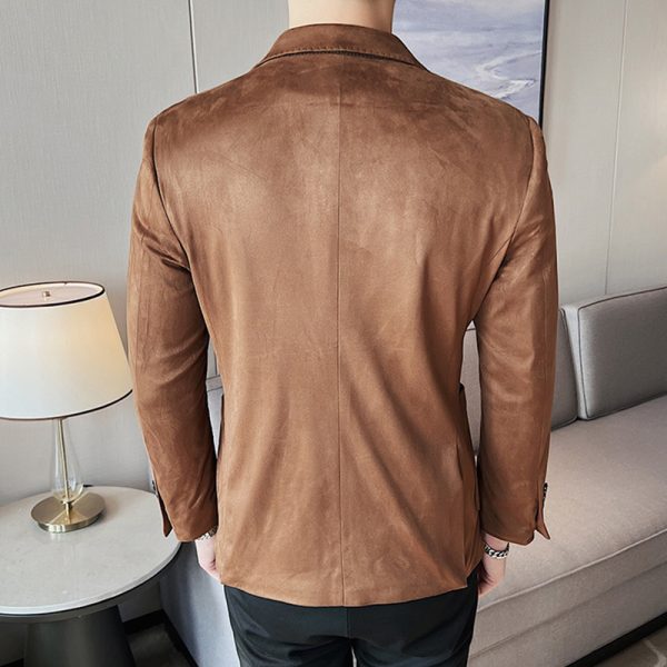Mens Casual Suede 2 Button Suit Blazer Jacket - Image 3
