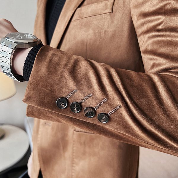 Mens Casual Suede 2 Button Suit Blazer Jacket - Image 4