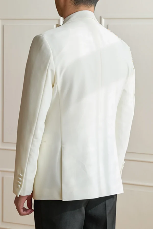 Men’s White Beaded Tuxedo Blazer Formal Party Suit Jacket