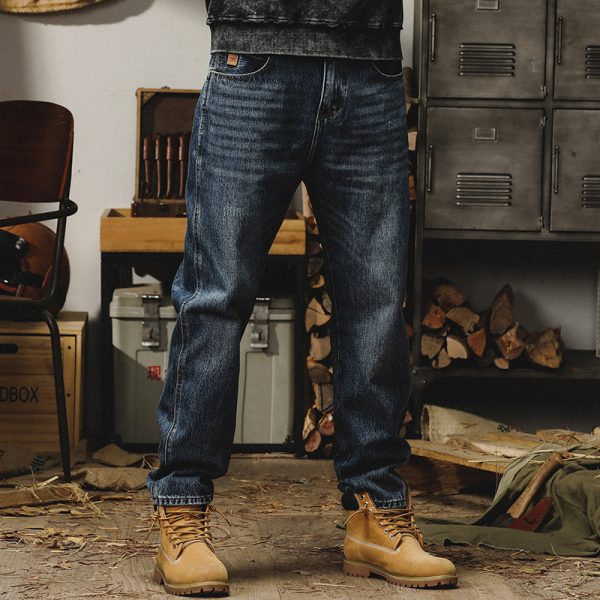 Men’s Washed Denim Pants Loose Fit Straight Embroidered - Image 2
