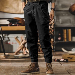 Men’s Vintage Work Pants Durable Loose Fit Cropped Trousers