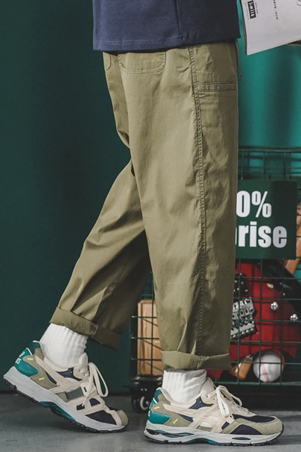 Men’s Japanese Straight Wide Leg Cargo Ankle Pants