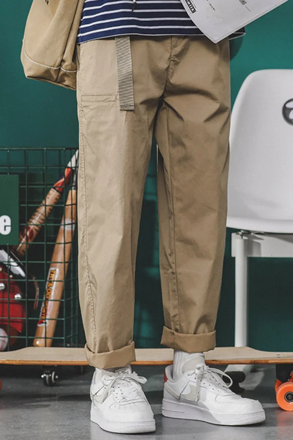 Men’s Japanese Straight Wide Leg Cargo Ankle Pants - Image 3