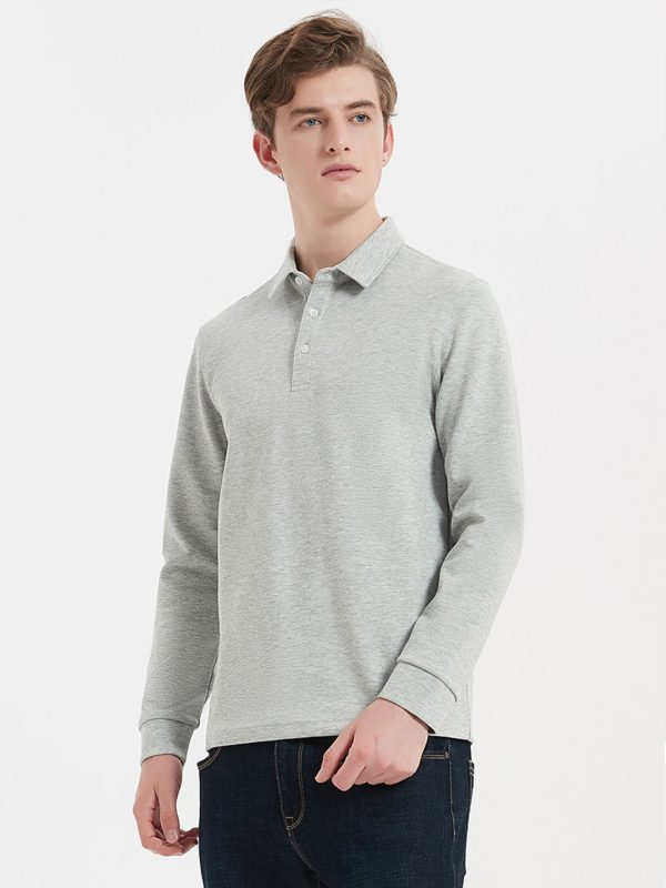 Men’s Button Front Long Sleeve Polo Shirt - Image 2