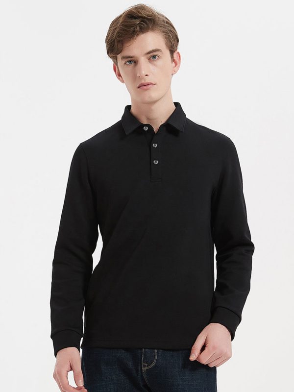 Men’s Button Front Long Sleeve Polo Shirt