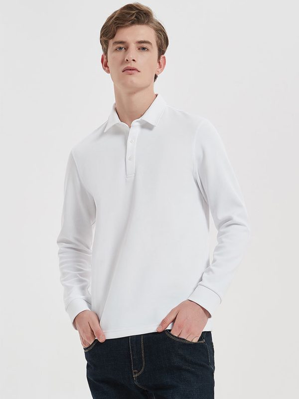 Men’s Button Front Long Sleeve Polo Shirt - Image 3
