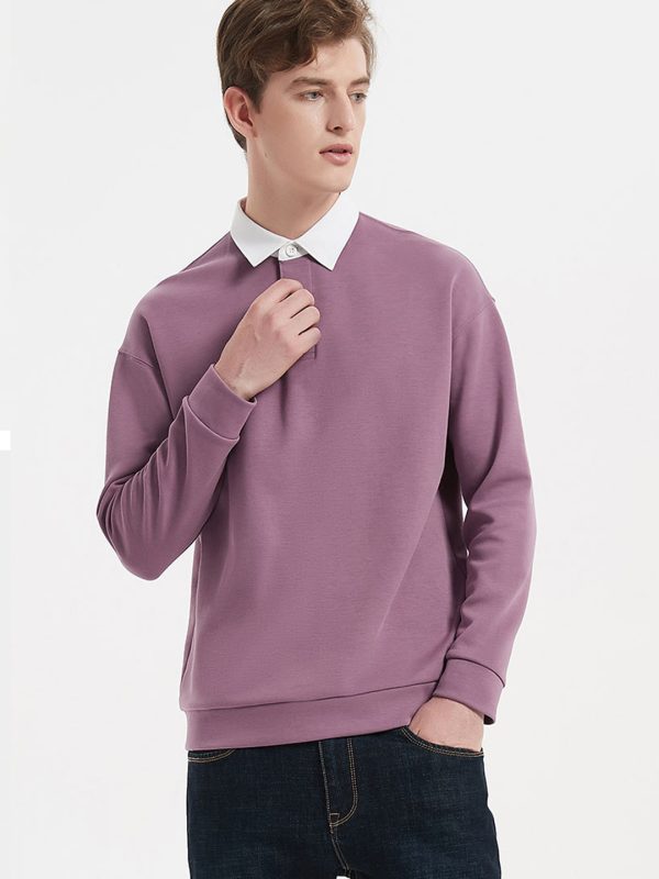 Loose Shoulder Slope Long Sleeve Polo Shirt - Image 2