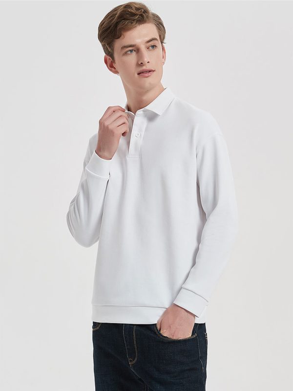 Loose Shoulder Slope Long Sleeve Polo Shirt - Image 3