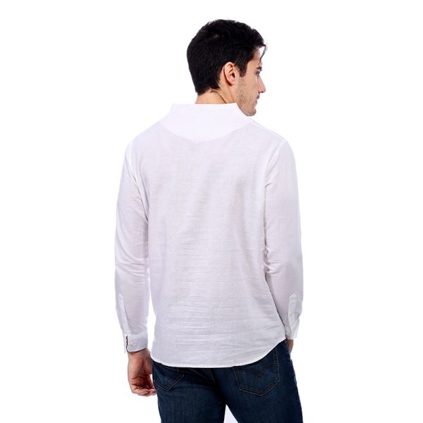 Men’s Retro Linen Solid Long Sleeve Shirt - Image 2