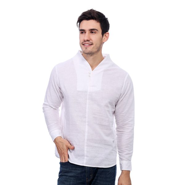 Men’s Retro Linen Solid Long Sleeve Shirt