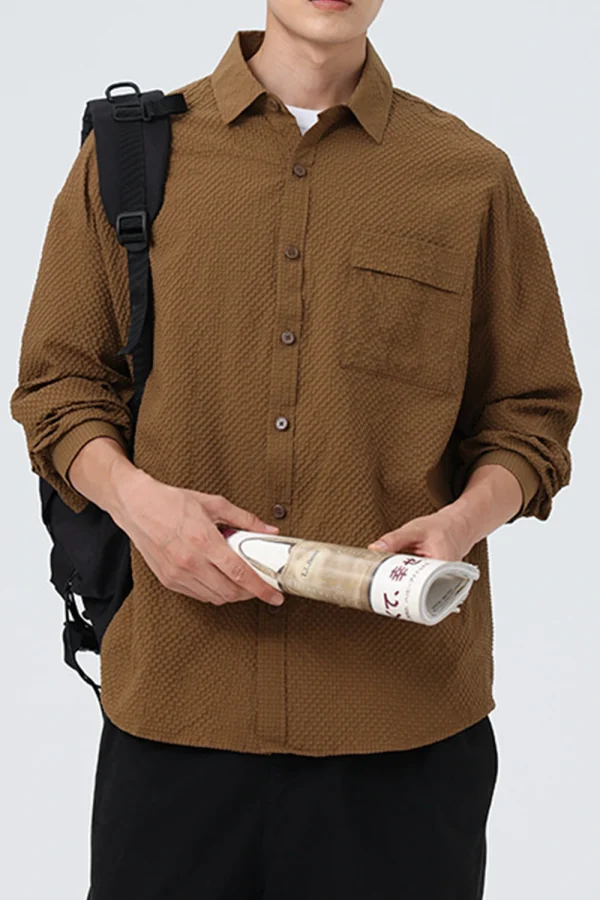 Men’s Waffle Knit Shirt Jacket Solid Casual College Look - Image 3