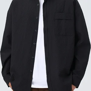 Men’s Waffle Knit Shirt Jacket Solid Casual College Look