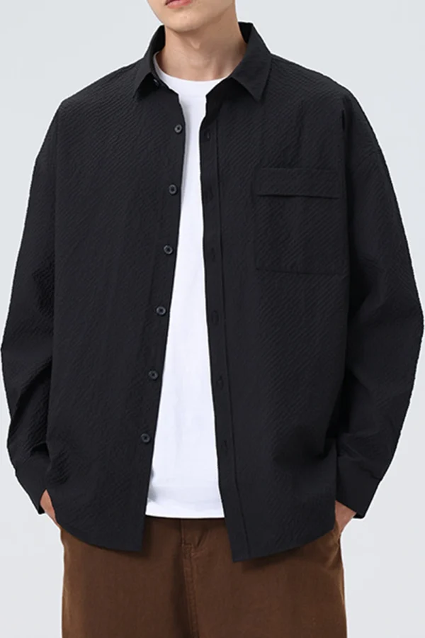 Men’s Waffle Knit Shirt Jacket Solid Casual College Look