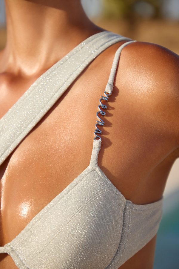 Asymmetric Underwired Bikini Top in Silver - Image 5