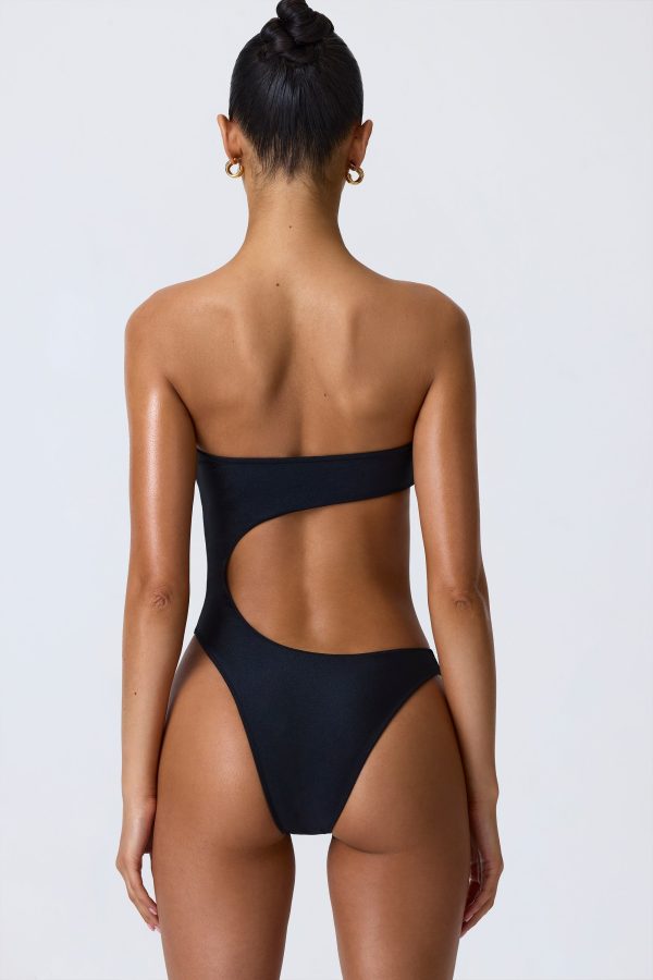 Bead-Embellished Cut-Out Bandeau Swimsuit in Black - Image 2