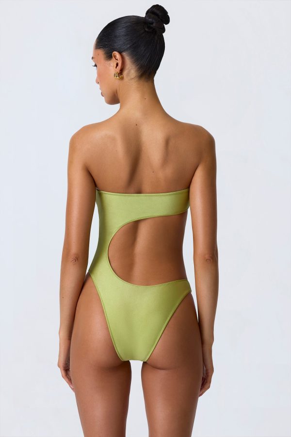Bead-Embellished Cut-Out Bandeau Swimsuit in Pear Green - Image 2