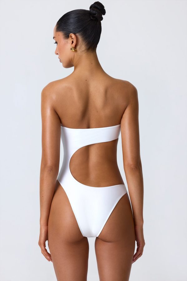 Bead-Embellished Cut-Out Bandeau Swimsuit in White - Image 2