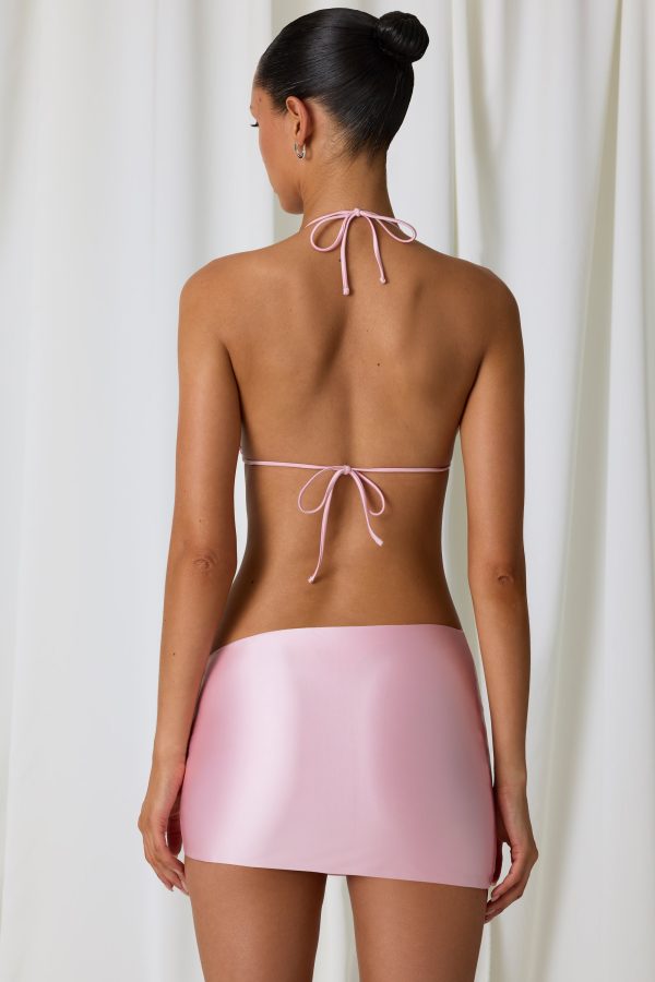 Asymmetric Ruched Micro Mini Skirt in Soft Pink - Image 2