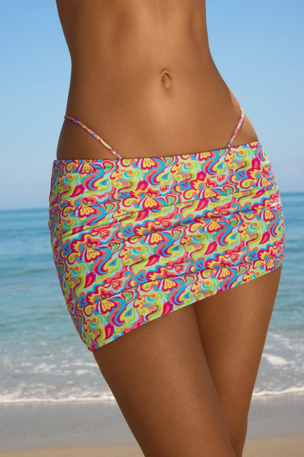 Asymmetric Ruched Micro Mini Skirt in Bright Multi Print - Image 2