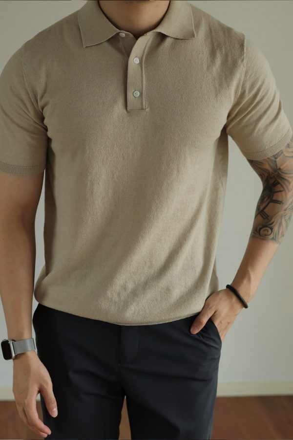 Men’s Vintage Solid Knit Cotton Polo Shirt - Image 3