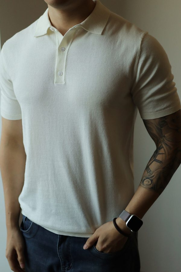 Men’s Vintage Solid Knit Cotton Polo Shirt - Image 2