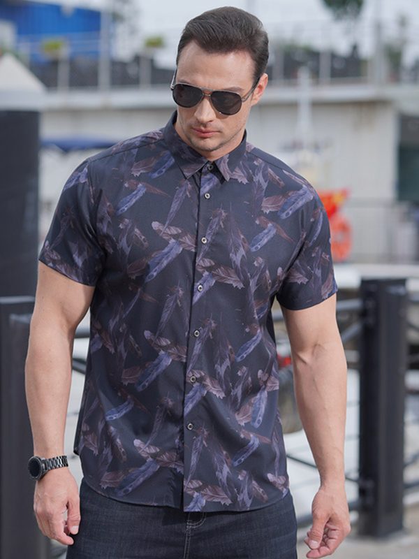 Men’s 2023 Elastic Floral Print Loose Shirt - Image 6