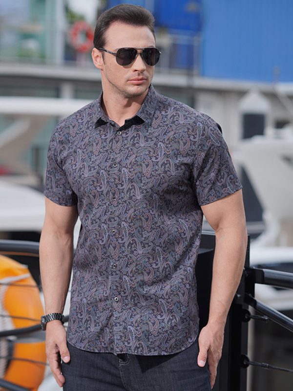 Men’s 2023 Elastic Floral Print Loose Shirt - Image 3