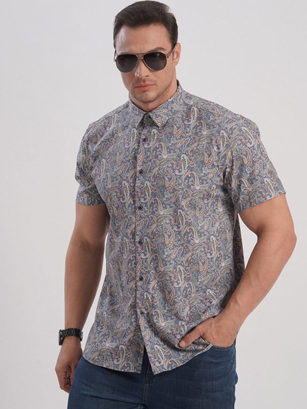 Men’s 2023 Elastic Floral Print Loose Shirt - Image 2
