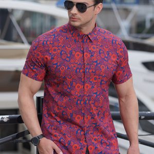 Men’s 2023 Elastic Floral Print Loose Shirt