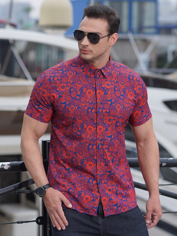 Men’s 2023 Elastic Floral Print Loose Shirt