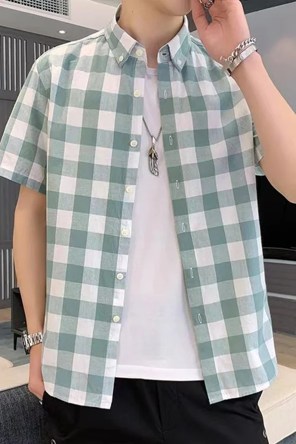 Men’s Trendy Plaid Short Sleeve Shirt Summer Casual Fashion - Image 2