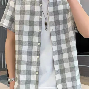 Men’s Trendy Plaid Short Sleeve Shirt Summer Casual Fashion