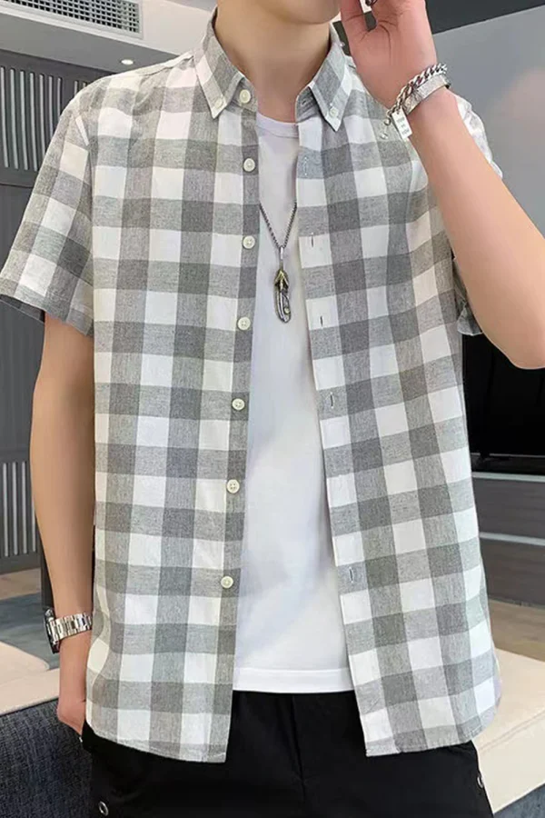 Men’s Trendy Plaid Short Sleeve Shirt Summer Casual Fashion